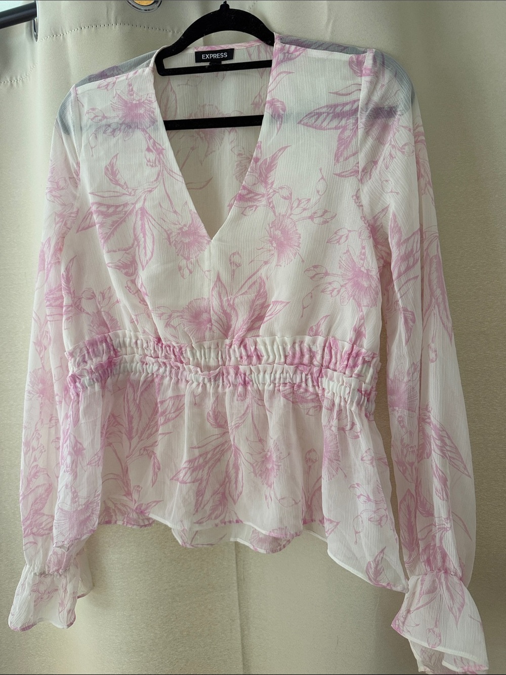 Express White Blouse with Pink Floral Print